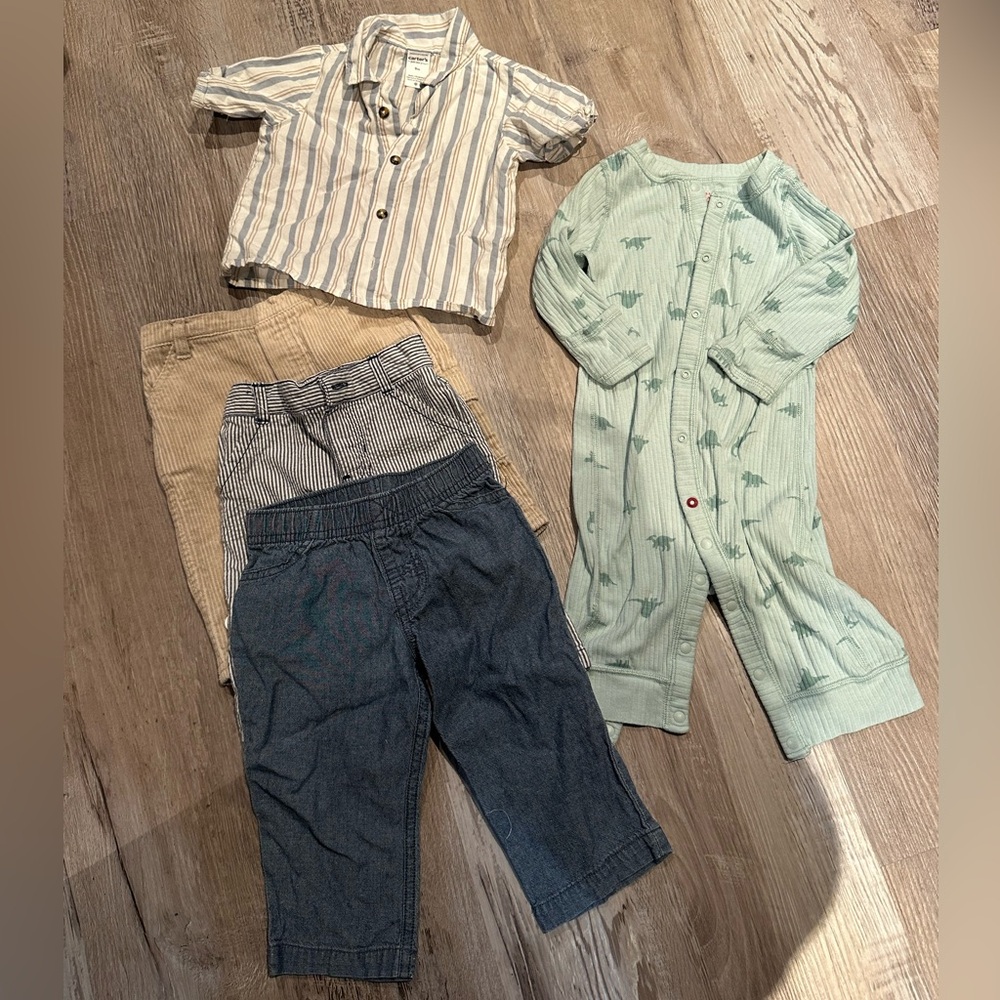 Striped Shirt and Dinosaur Onesie Set